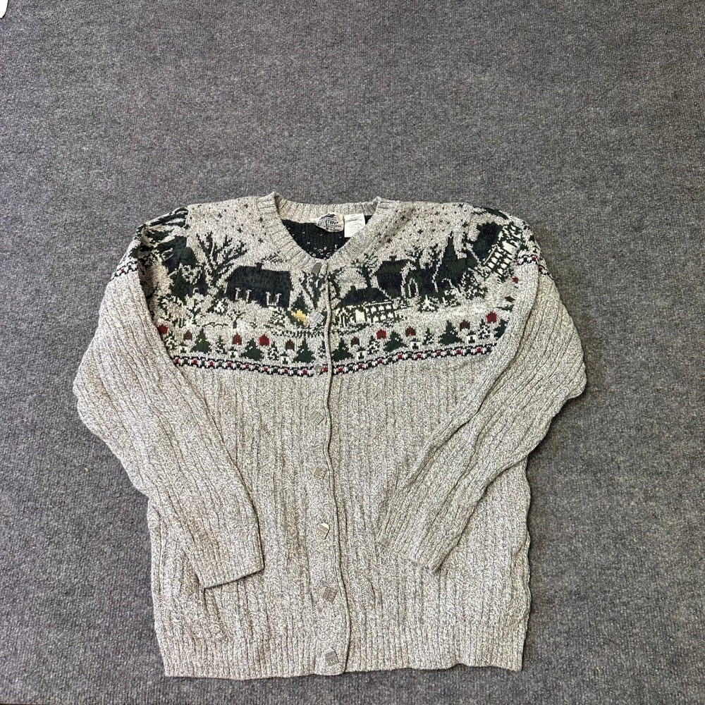 Northern Reflections Cardigan Womens Size S Gray Cotton Cabin Winter Vintage